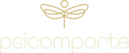 logo da psicomporte, com uma borboleta caramelo, sobre o nome em bege